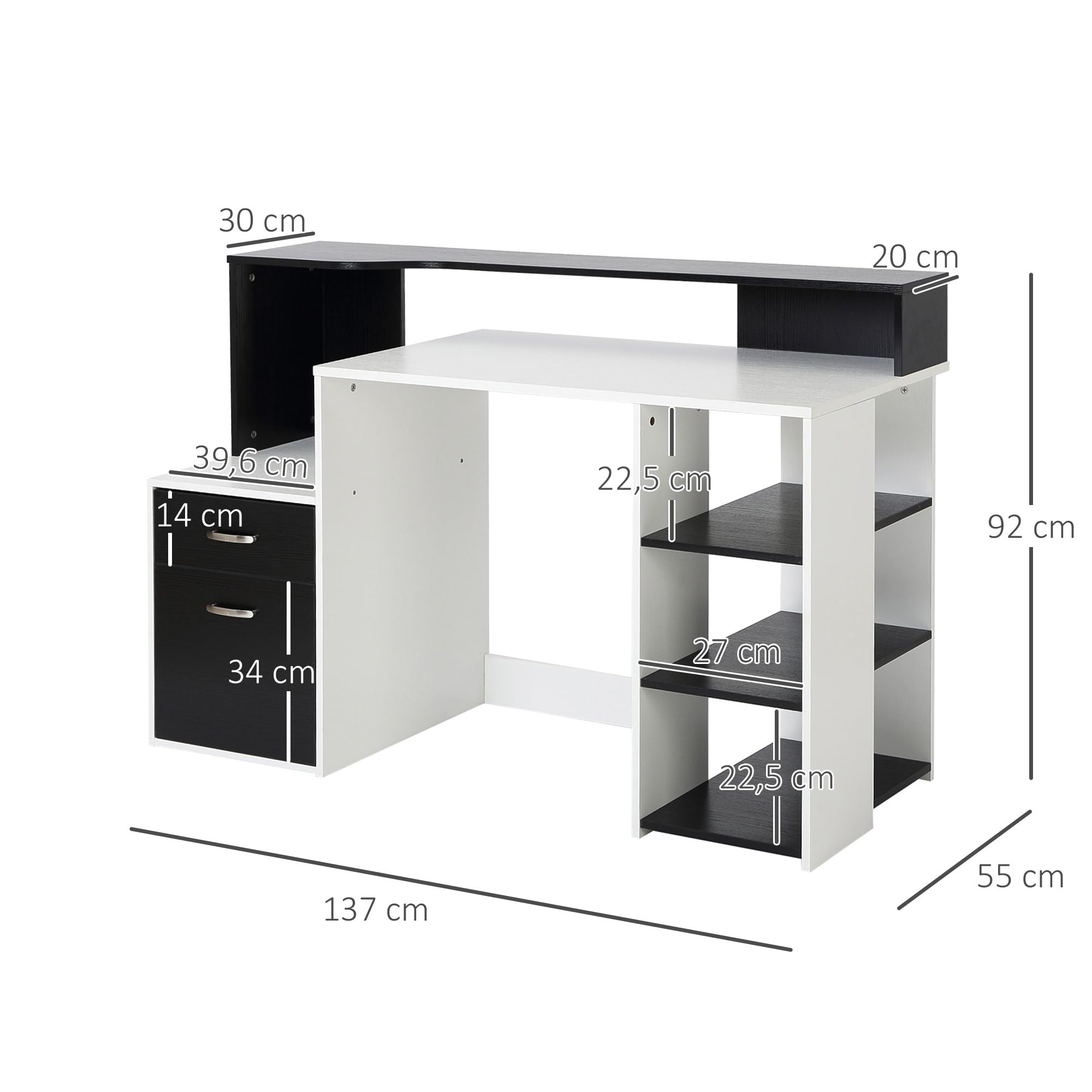 Bureau droit Altobuy CAHILL - Bureau Multi-Rangement Effet Bois et Noir