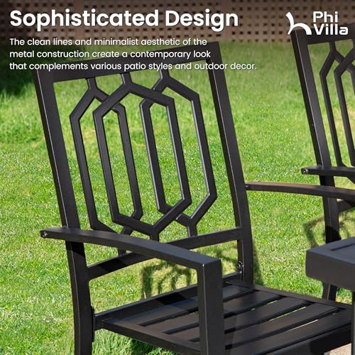Image of PHI VILLA 7 Pcs Outdoor Dining Set& 64 inch Rectangular | Metal Table w / Umbrella Hole and 6 Stackable Dining Chairs.Perfect for Patio, Garden, Deck, Porch, and Yard