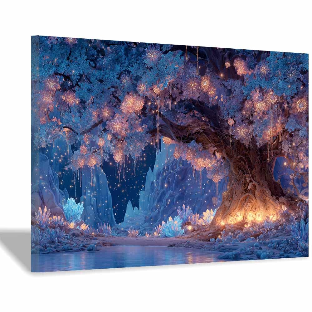 XENIOU Tree Canvas Wall Art Glowing lake tree art prints, decorative paintings, for Living Room Bedroom Office Home Wall Decor.(Multicolor)-70x100cm Framed