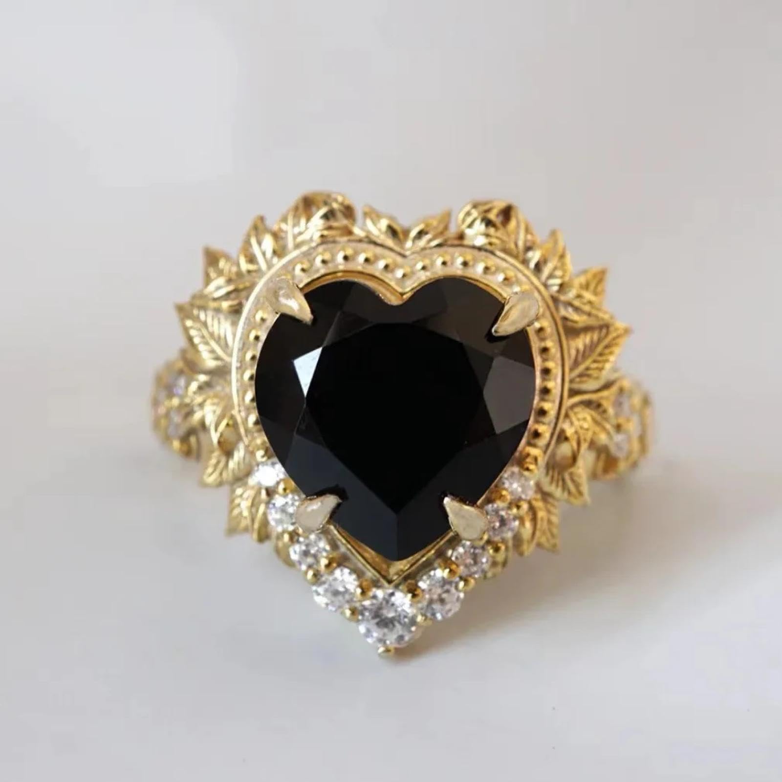 Bague luxe couleur or avec pierre blanche et noire style ajouré - 6