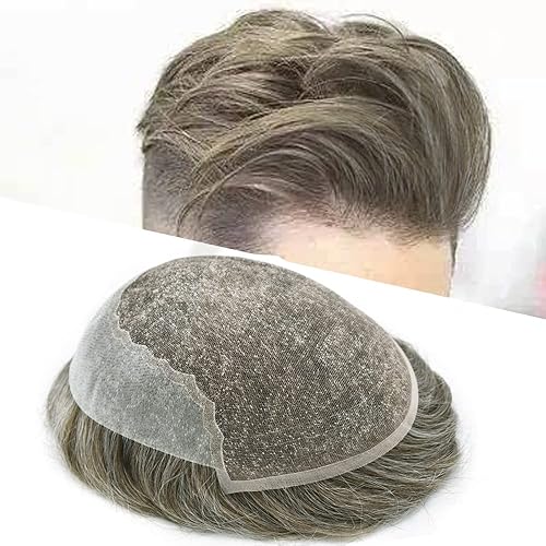 Tupé de encaje francés para hombre de cabello humano tupé para hombres Sistema de reemplazo de cabello para hombres postizos nudos blanqueados línea