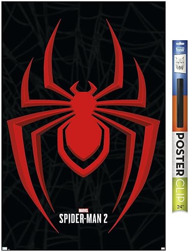 Trends International Marvel's Spider-Man 2 - Póster de pared con icono de Miles Morales, 22.37 x 34.00 pulgadas, paquete de póster y clip prémium