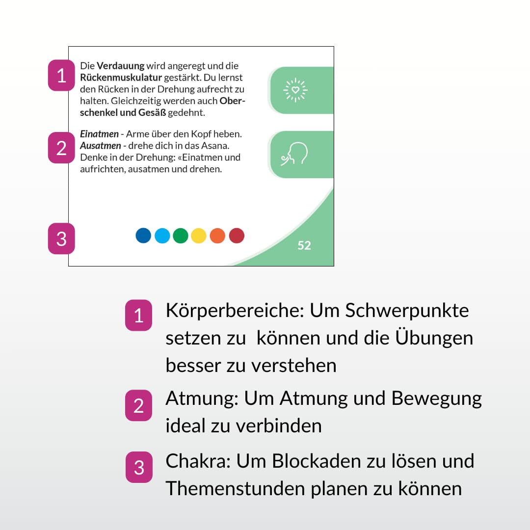 YOGA Karten XXL (große Karten), für Anfänger und Fortgeschrittene, mit 60 Yogaübungen, mit Online-Einführungs-Kurs, mit Meditationen und Atemübungen zum Anhören, Yoga Box, von FIT&BALANCED