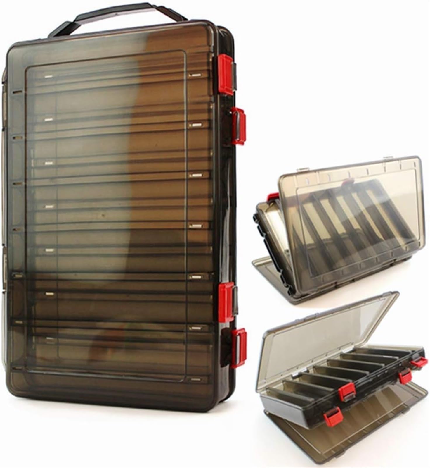 THE WHITE SHOP 319# Lua box,14 Compartments Double-Sided Fishing Lure Hook Tackle Box Visible Hard Plastic Clear Fishing Lure Bait Squid Jig Minnows Hooks Accessory Storage Case Container (Brown-14 Sl