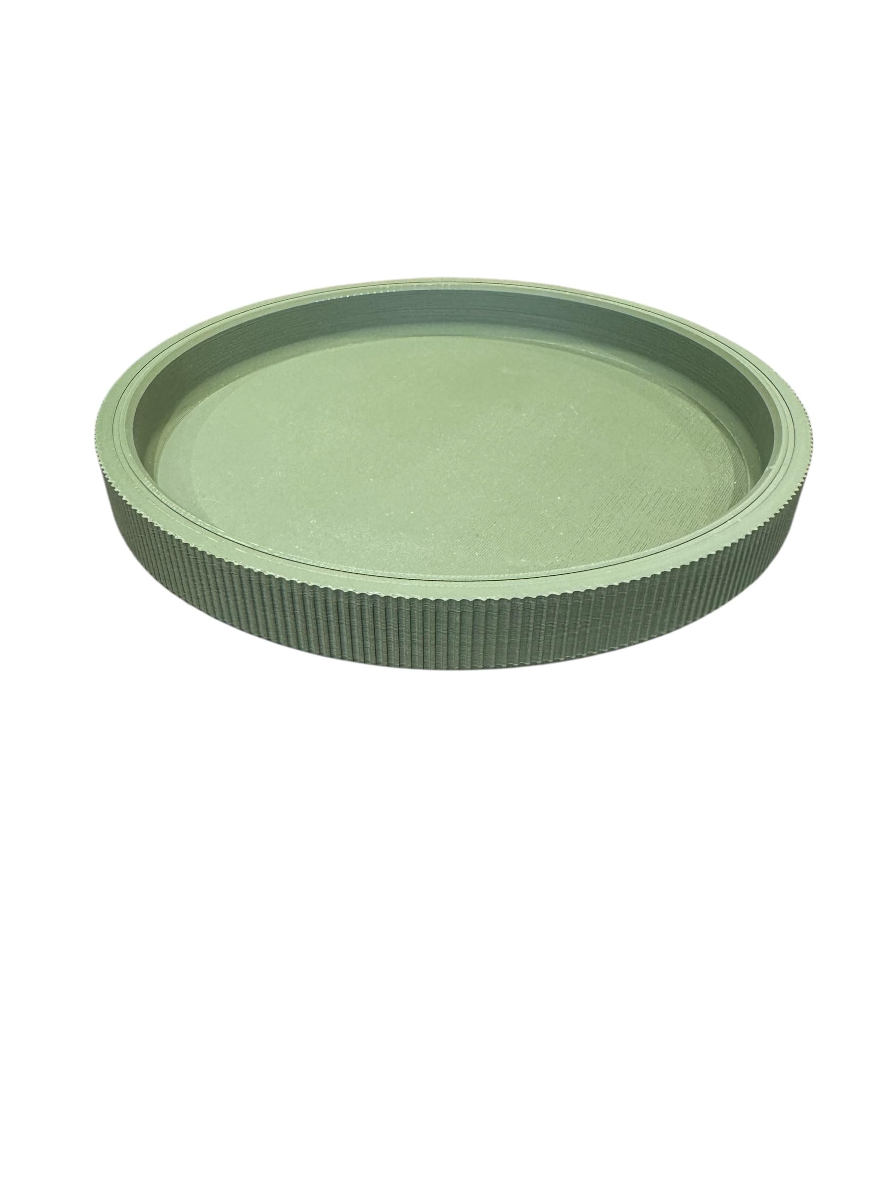 ​Luxury Fluted Round Decorative Tray – Vanity Organiser, Coffee Table Centerpiece, Entryway Catchall, Perfume Display, Makeup Organiser, Jewellery Tray, Candle Display (Matte Olive Green)