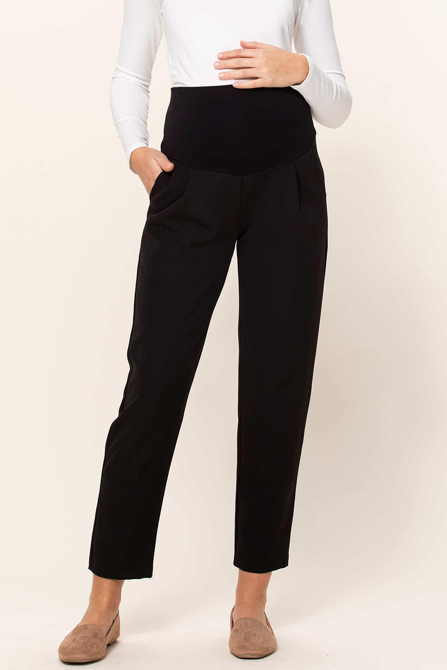 LaClef Women's Over The Belly Relaxed Fit Maternity Pants