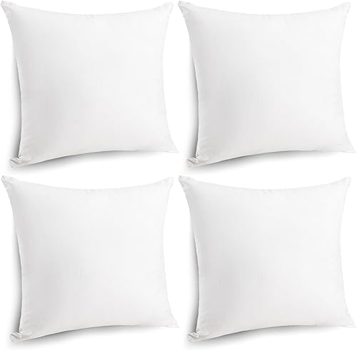 CRAFTSWORTH Juego de 4 rellenos de almohada de polialgodón ligero de 20 x 20 pulgadas, relleno de funda para cama y sofá, almohadas decorativas