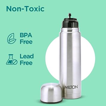 Milton Flask 1 Litre (34 oz) Insulated Water Bottle with Cover, Flip Lid | Stainless Steel, Double Wall Vacuum Insulation, Keeps Drinks Hot & Cold up to 24 Hours, Leak Proof, Silver