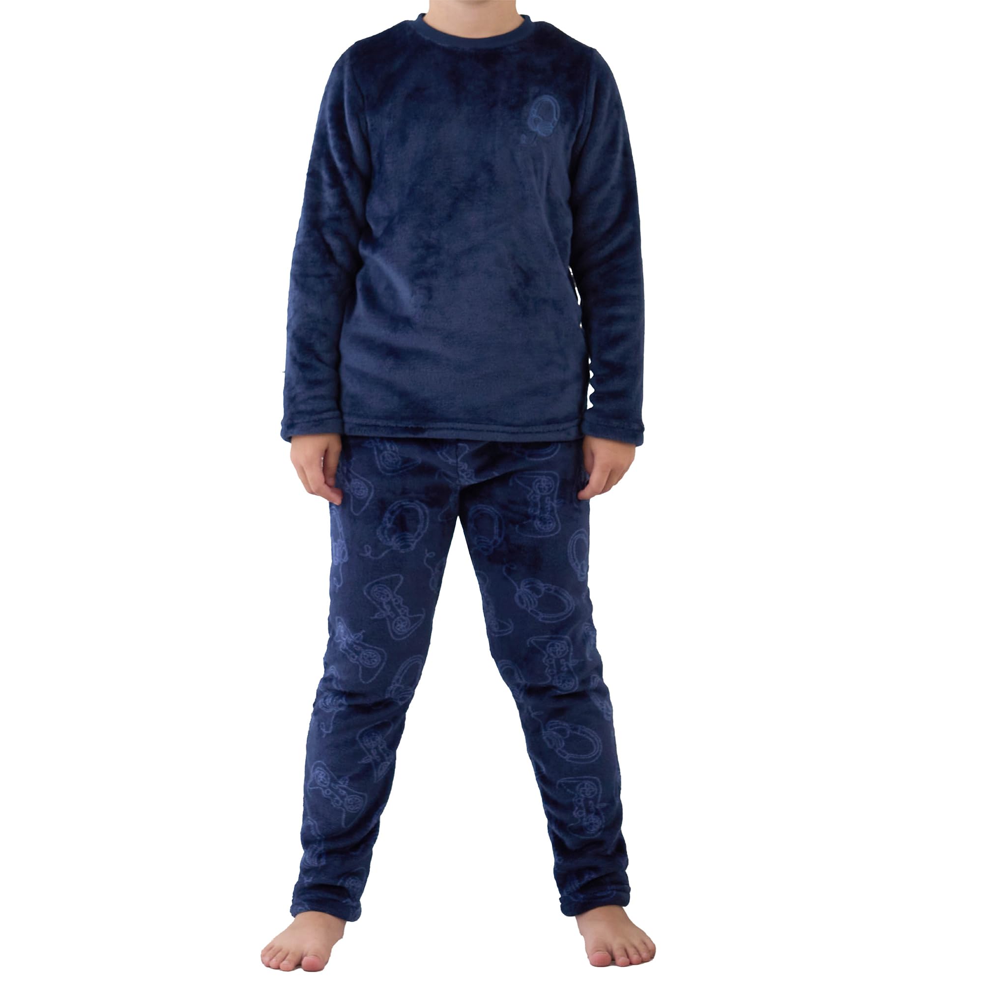 The Essentials Wardrobe Boys Fleece Pyjama Set Thick Fleece Long Sleeve Top & Bottom Pants...