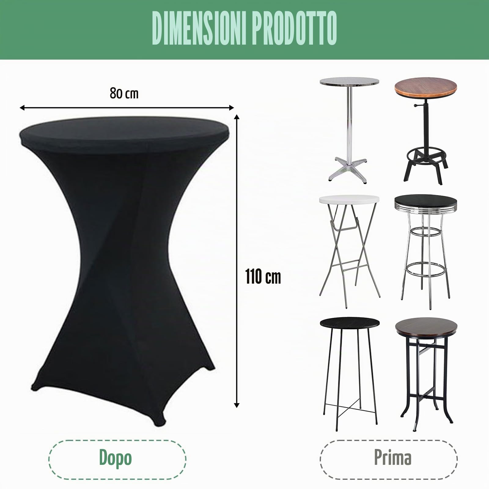 6 Pezzi Copritavolo Alto da Bar, Tovaglie de Bar Elastico per Tavolo Alto Ø80-85cm, Lavabile Tovaglia Cocktail Copritavolo Rotondo Alto per Bar Matrimoni Banchetti Feste(80X110cm Nero)