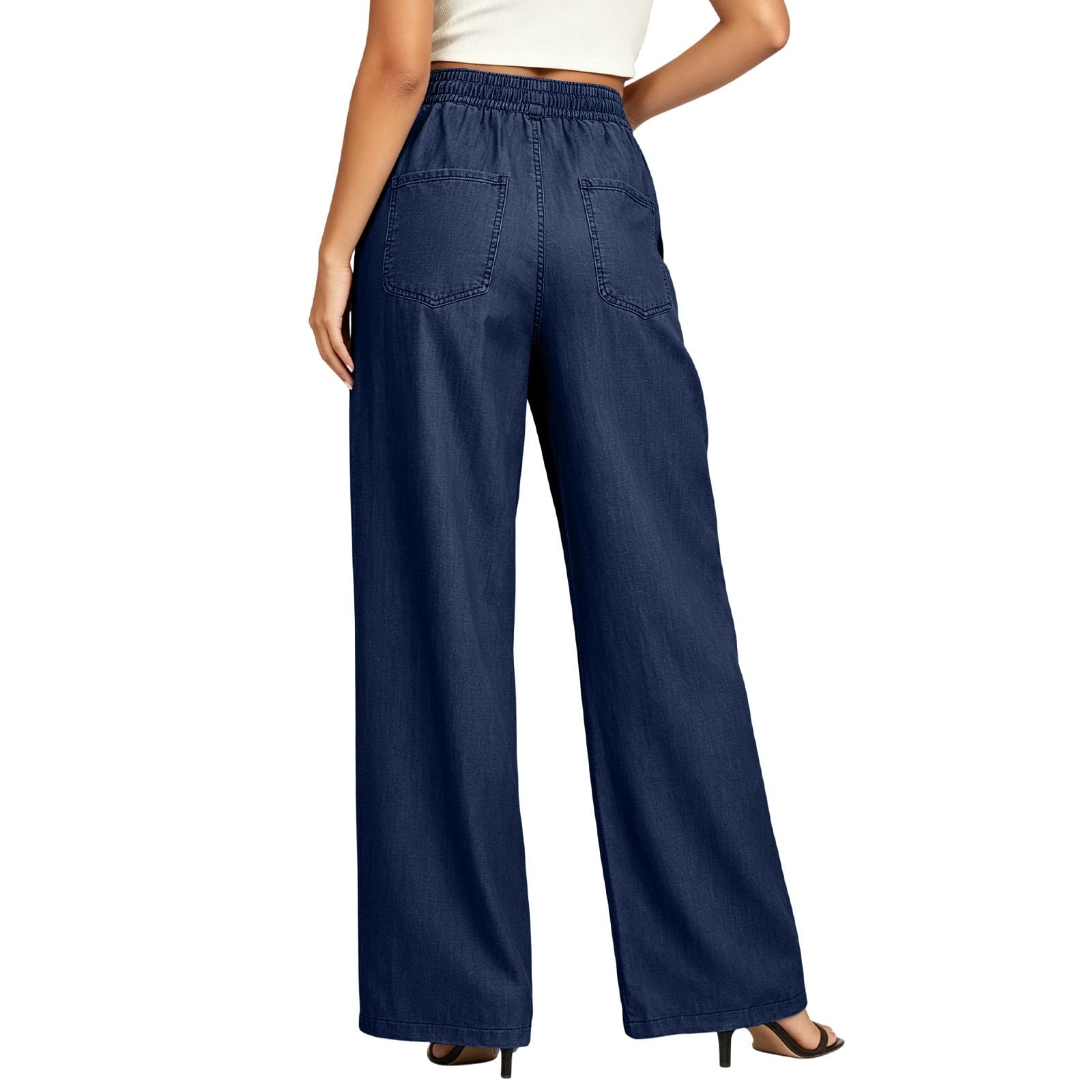Générique Pantalon Femme Large Taille Haute Fluide Cordon Poches Casual Confortable Pantalon Au Tissu Doux, Vêtement Agréable À Porter, Tenue Idéale pour Les Journées Quotidiennes Et Loisirs