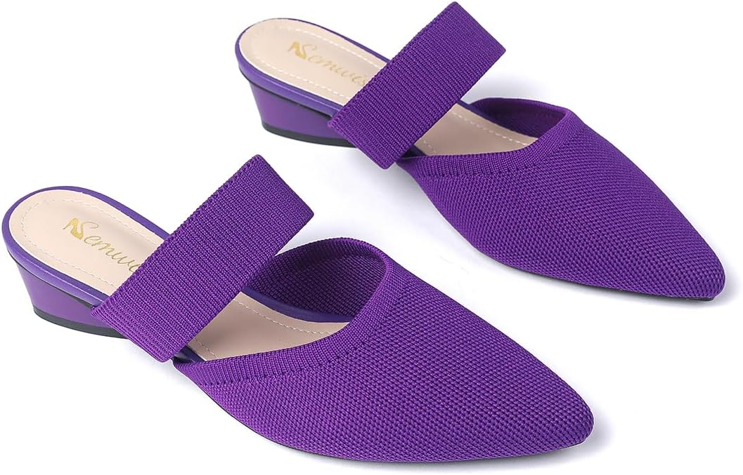 Semwiss Pointed Toe Mules for Women Chunky Low Heeled Sandals Breathable Backless Mesh Knit Slip on Loafers - Image 3