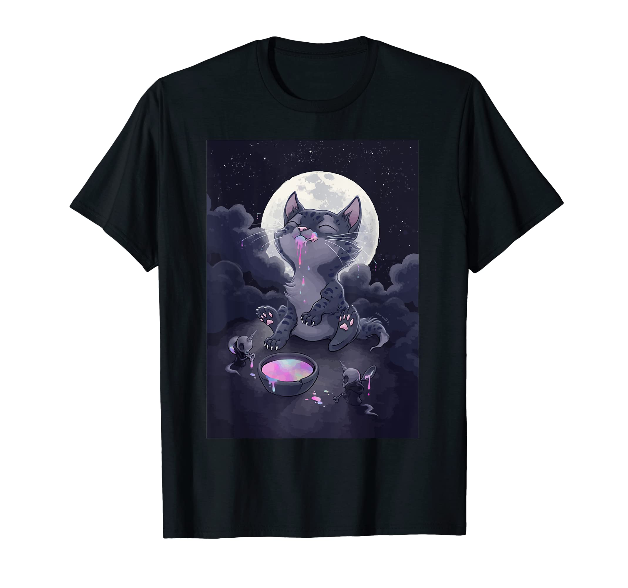 pastel goth cat Creepy halloween CatAlternative Clothes Aesthetic Goth cat hooling moon T-Shirt