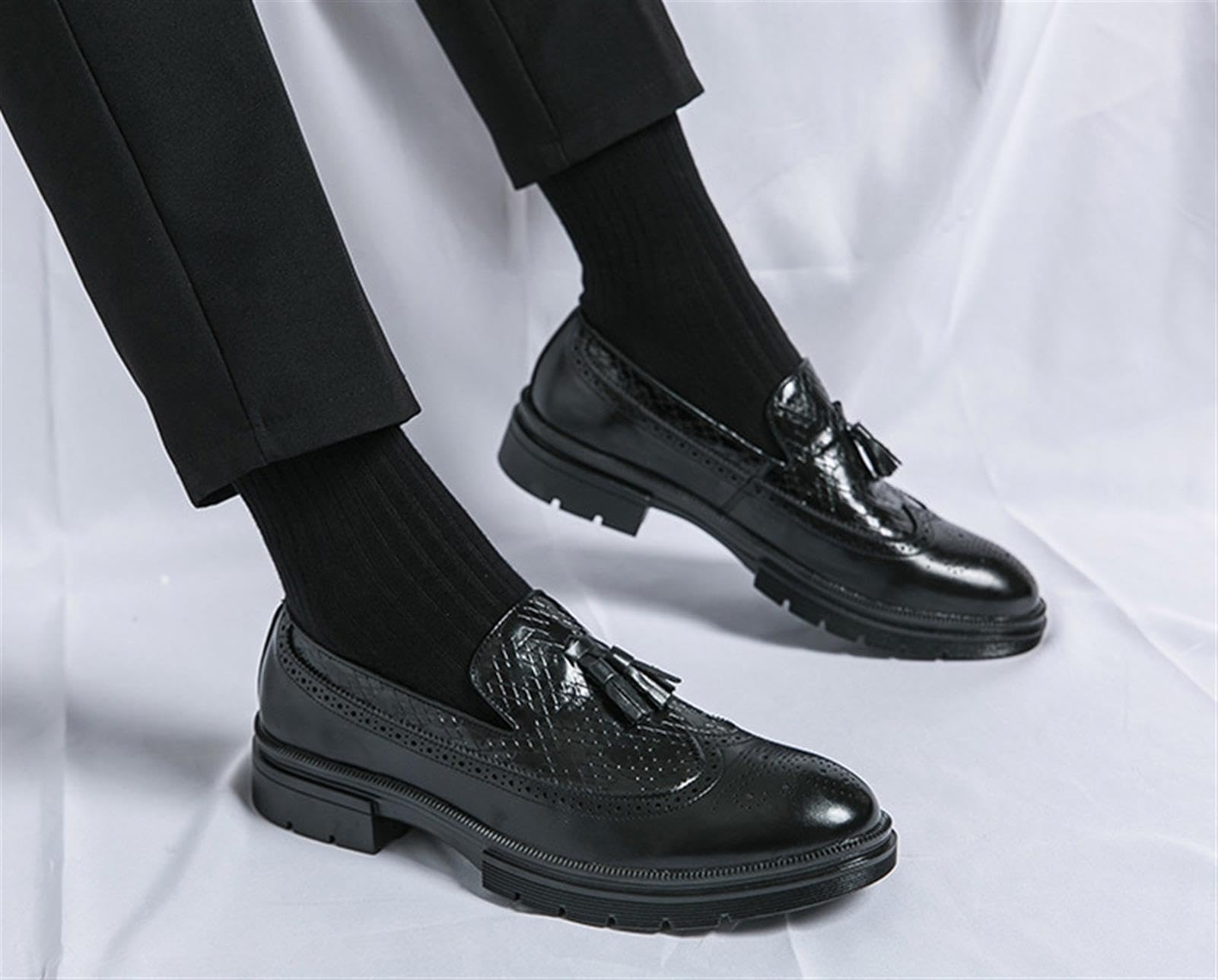 Mocassini Uomo con Nappe Scarpe Eleganti Wingtip Brogue Slip On Comode Matrimonio Business Casual