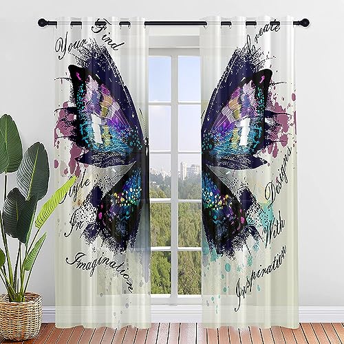 ENEN Rideaux Voilage Translucides, Rideau Voilage Lot de 2 Rideaux avec Oeillets Pour Salon - Butterfly Prints Voilage Fenetre Moderne Panneaux de Rideaux Intérieurs (80x115cm,Beige Black) ENEN Rideaux Voilage Translucides, Rideau Voilage Lot de 2 Rideaux avec Oeillets Pour Salon - Butterfly Prints Voilage Fenetre Moderne Panneaux de Rideaux Intérieurs (80x115cm,Beige Black)