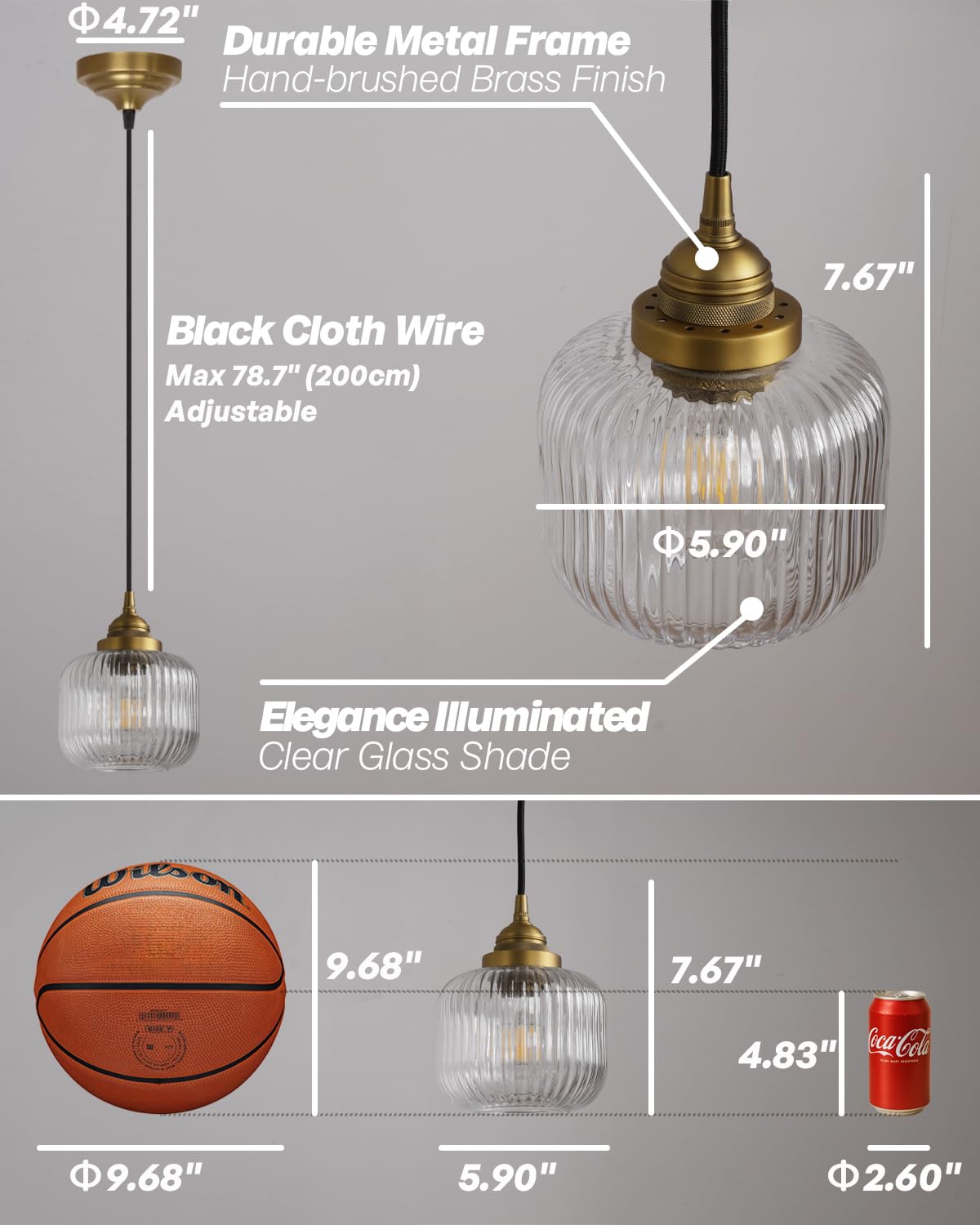 SongCiLT Vintage Ceiling Pendant Light with Clear Ribbed Glass Lampshade - Image 2
