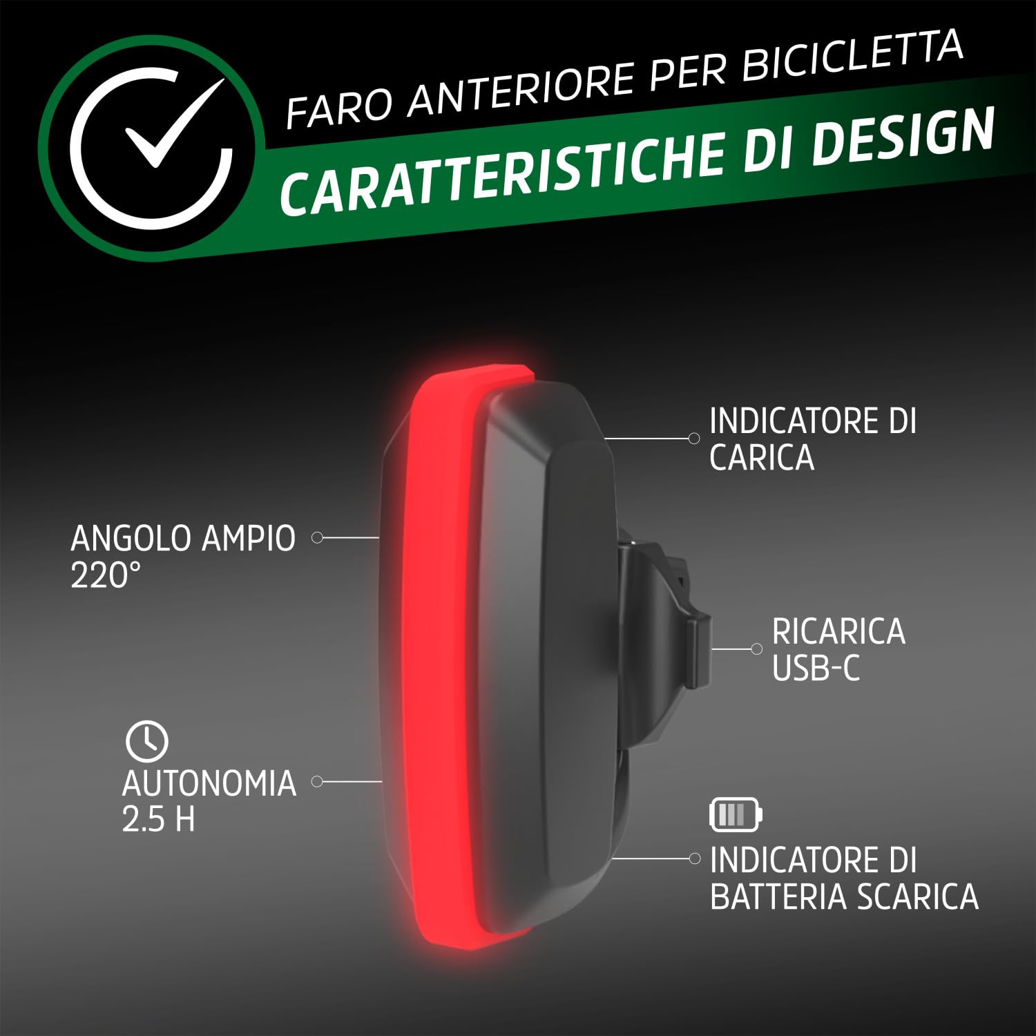 Set Energizer di Luci per Bicicletta Anteriori e Posteriori Ricaricabili 100-250 Lumen, Luci LED USB per Bicicletta, Fanale Anteriore e Luce Posteriore per Pedalate Notturne
