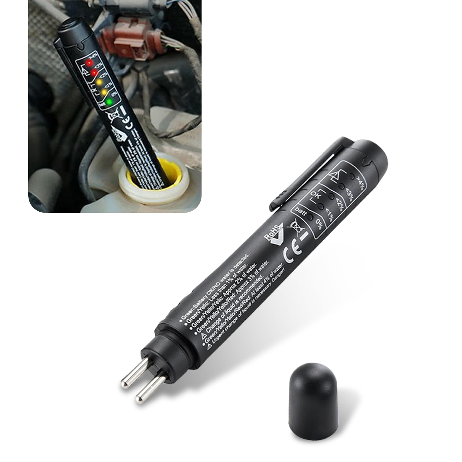 2 PCS Car Brake Oil Test Pen, DOT 3 DOT 4 DOT 5 Brake Fluid Content Tester, Brake Diagnostic Inspection Tool with 5 LED Indicators, Universal for Most Cars Check Engine Accessories (Black)