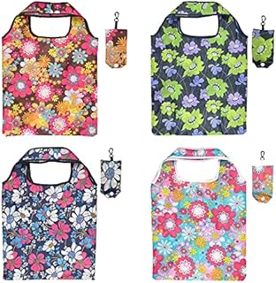 Shopping Bags, 4Pcs Reusable & Foldable Shopping Bag Eco Waterproof Tote Shopping Bag Washable Groceries Tote Bags Grocery Bags for Daily Use Travel Storage & Everyday Shopping