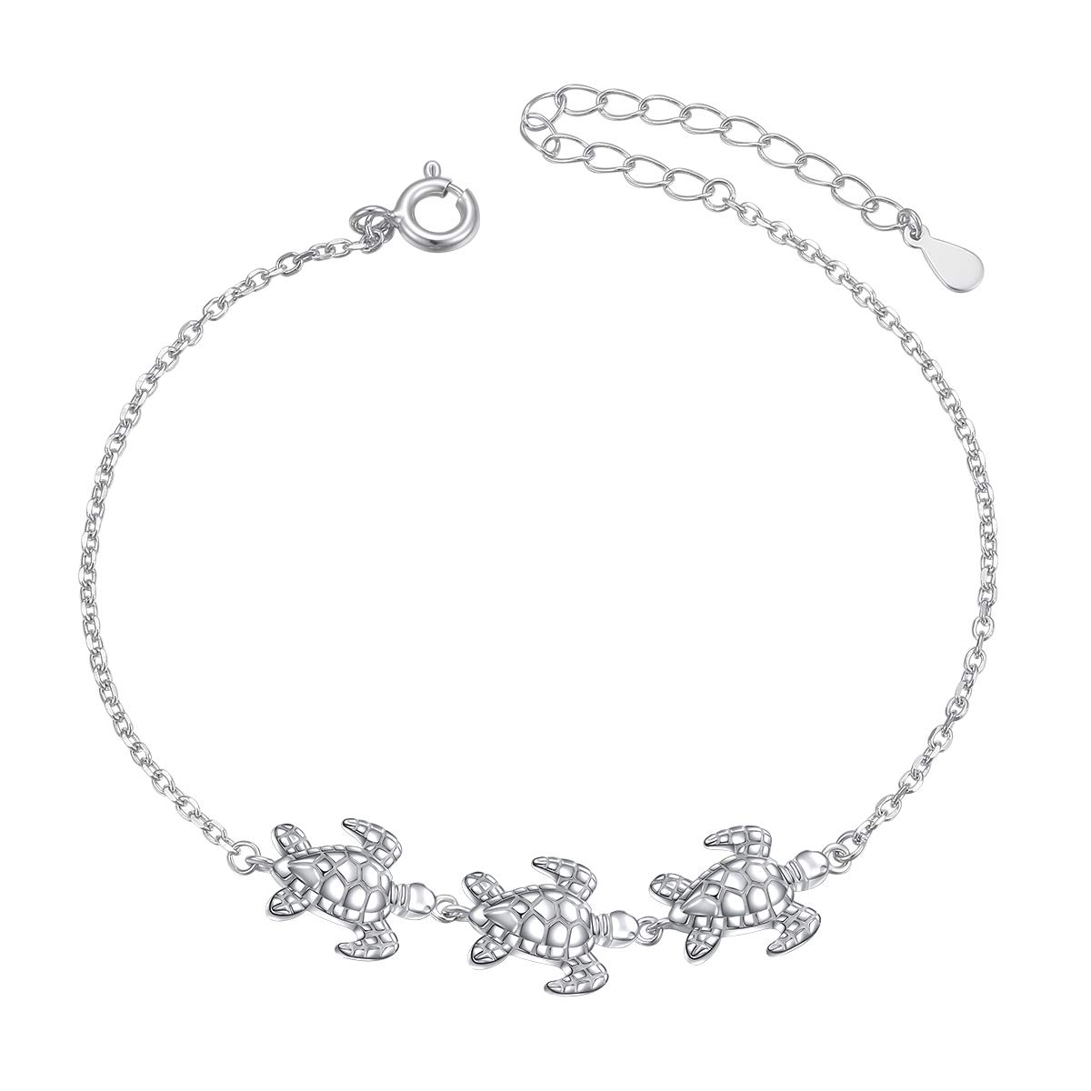 (Salute e longevità) Cavigliera a forma di cuore per donne e ragazze adolescenti in argento Sterling regolabile con tartaruga piede mare/rana animale cavigliera gioielli 22,5 cm miglior regalo di compleanno