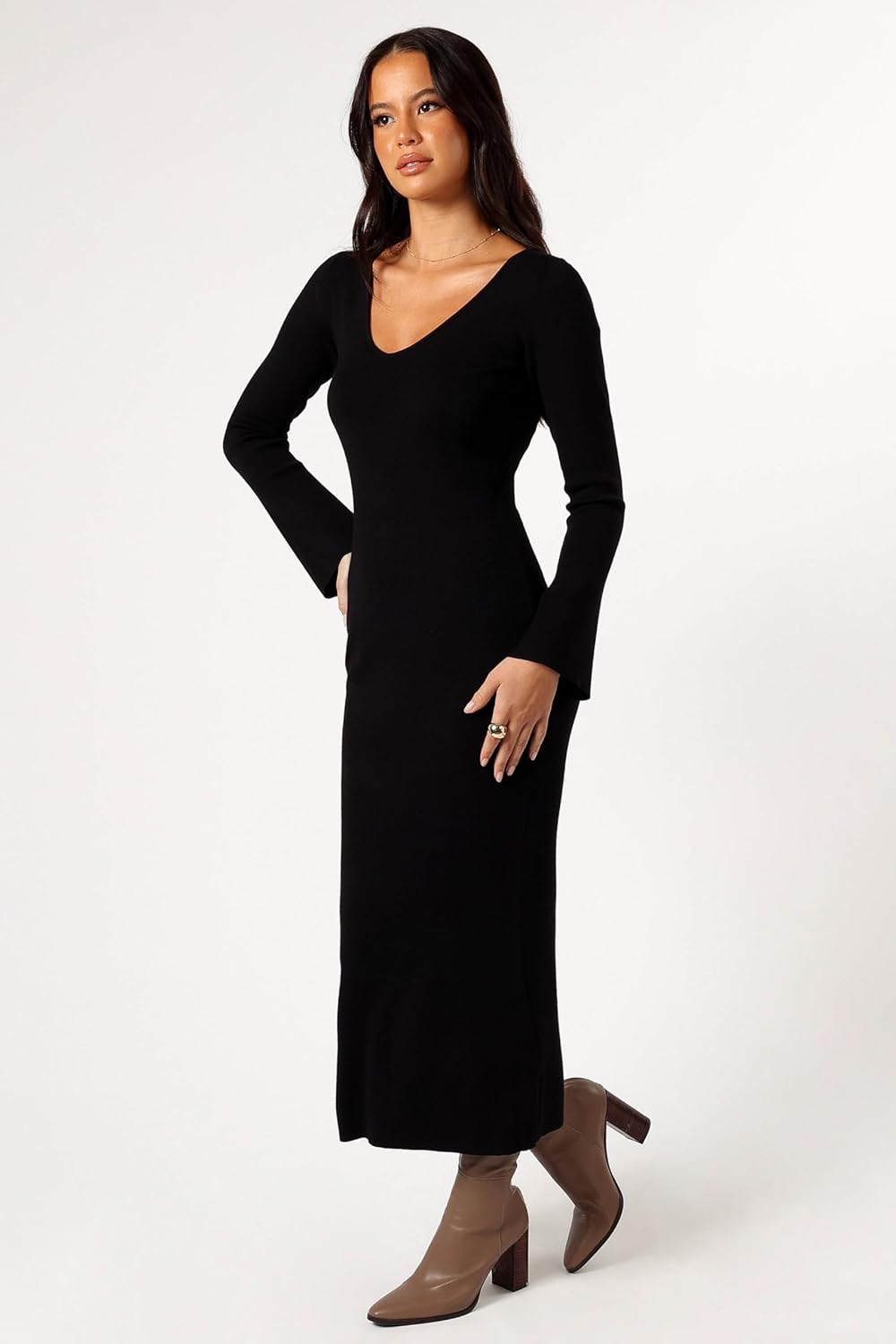 Petal & Pup Womens Lina Long Sleeve Midi Dress - Black - Image 4