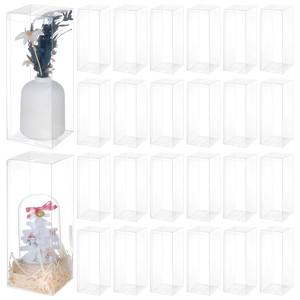 BENECREAT 50 Pcs Clear PVC Gift Box, 8x8x22cm/3.1x3.1x8.7 Inch Clear Tumblers Packaging Box for Christmas, Wedding, Party, Birthdays Favors