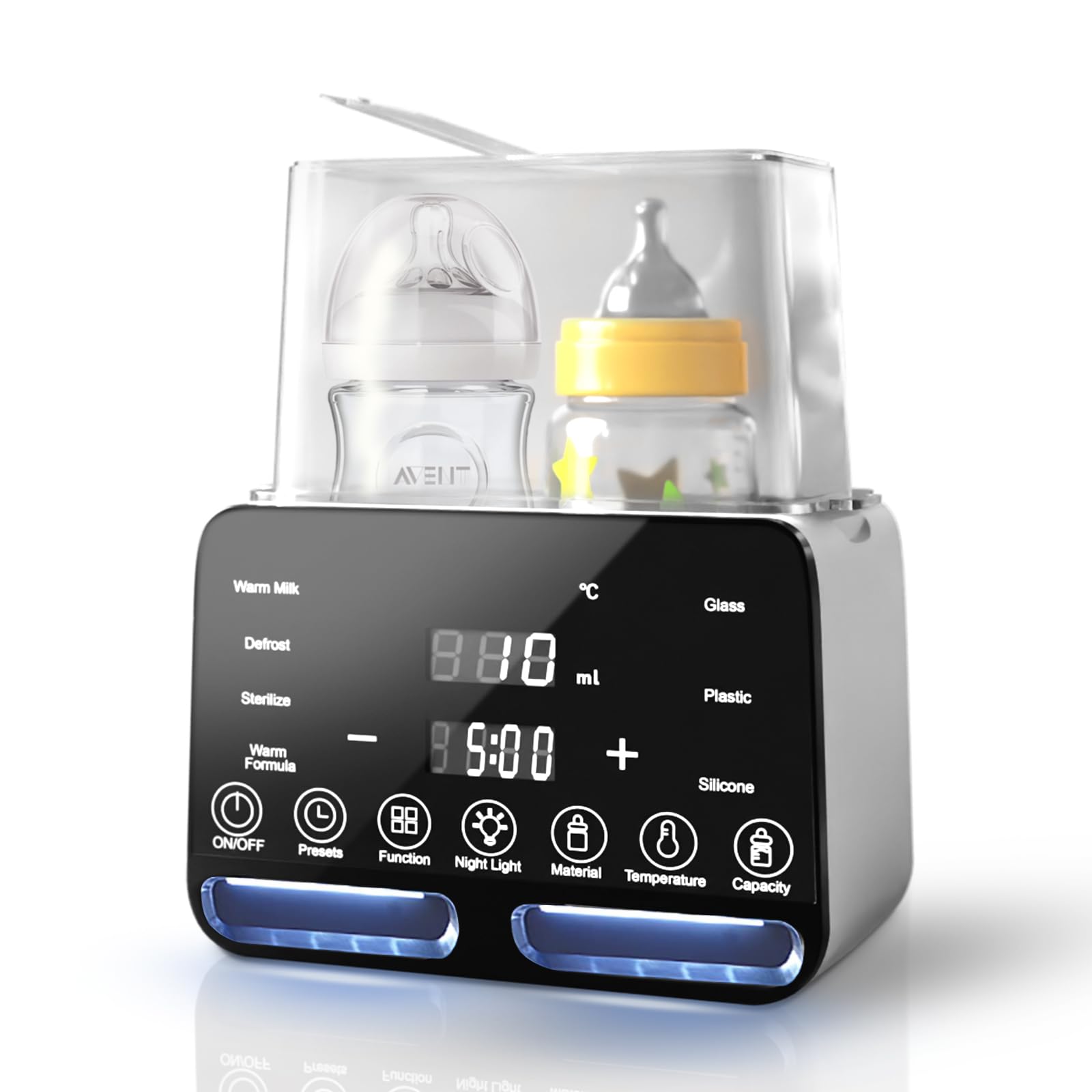 CkeyiN 10 in 1 Babyflaschenwärmer mit LED-Display & Temperaturregelung, Schwarz