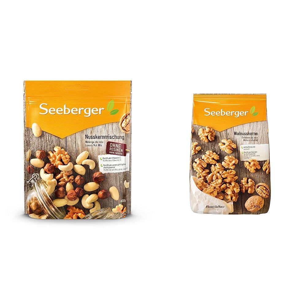 Seeberger Nusskernmischung 7er Pack: Pure Nuss-Mischung aus knackigen Haselnusskernen & Walnusskerne: Walnüsse ohne Schale - reich an Omega-3-Fettsäuren - ideal als gesunde Zwischenmahlzeit