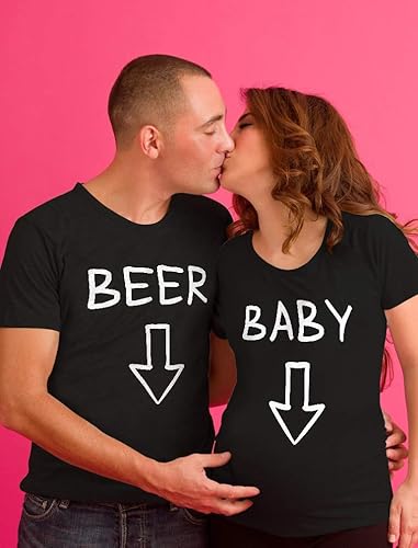 Miniatura 4 de Esperando a juego parejas conjunto de maternidad camisa bebé vientre hombres cerveza vientre camiseta