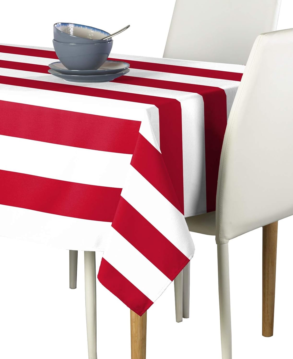 Fabric Textile Products | Red and White Striped Tablecloth | Cabana Round Tablecloth | 90" Round | Machine Washable and Stain-Resistant for Easy Care | Made in The USA