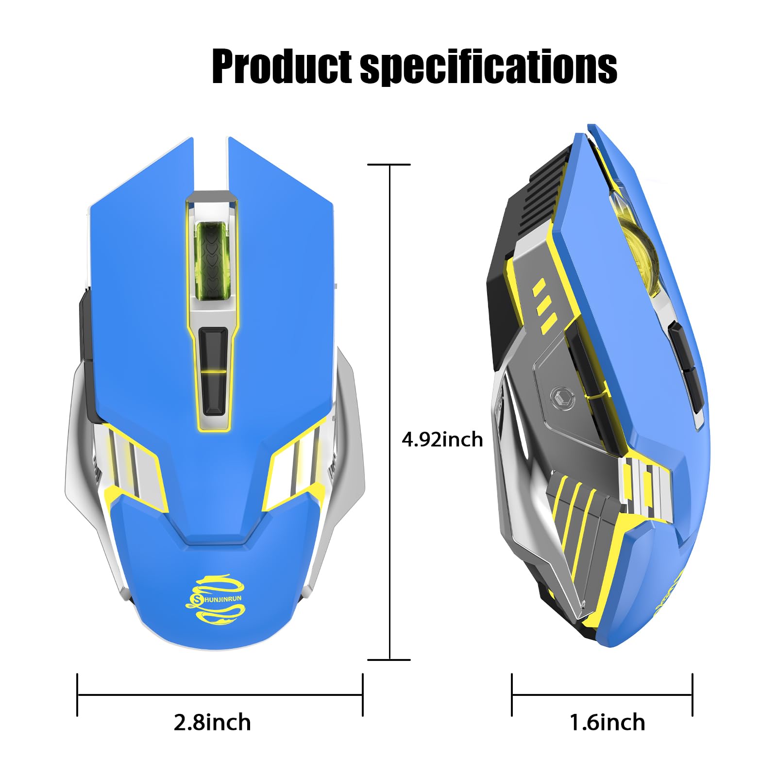 Mouse wireless da gioco, Bluetooth, silenzioso, multi dispositivo, 2400 DPI, retroilluminazione RGB, 800 mAh, ricaricabile, per computer portatile, PC, Mac, MacBook Air/Pro, iPad, Chromebook, giochi