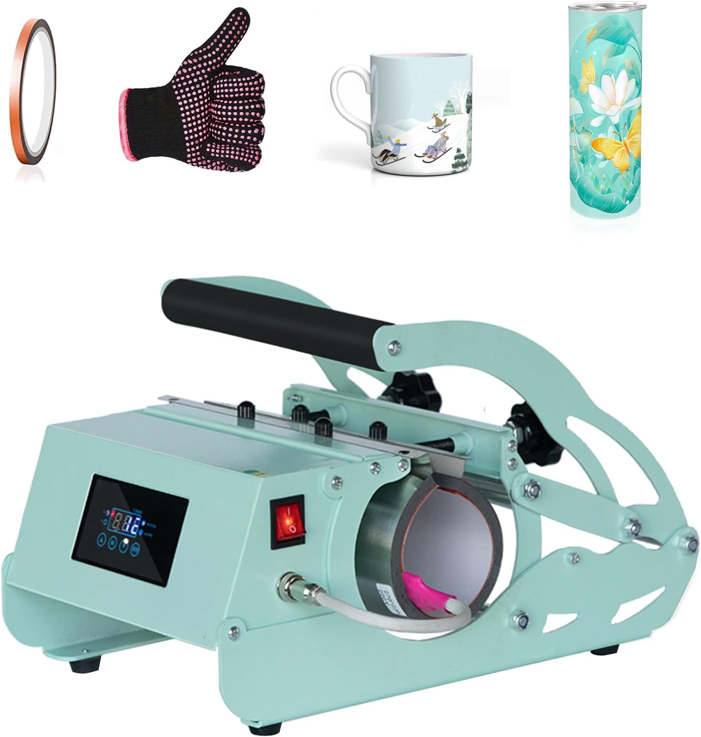 Tumbler Heat Press Machine, Tumbler Mug Press Heat Machine for 20-30 OZ Sublimation Straight Blank Skinny Glass Jar Can, Cup Heat Press for DIY Gifts to Your Family/Friends - Mint Green