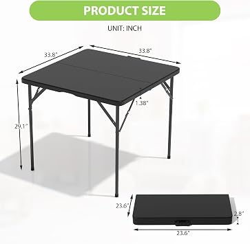 34 Inch Foldable Table,Portable Tables Folding,Folding Square Table,for Outdoor,Indoor,Picnic and Camping,Light and Convenient,Black