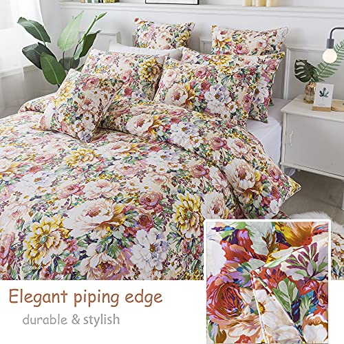 Fadfay Garden Floral Bedding Set King/California King 100% Cotton 600 Tc Shabby Vintage Duvet Cover Large Flower Cottagecore Bedding Romantic Peony Zipper Corner Ties 3 Pcs- No Filling #TOP5