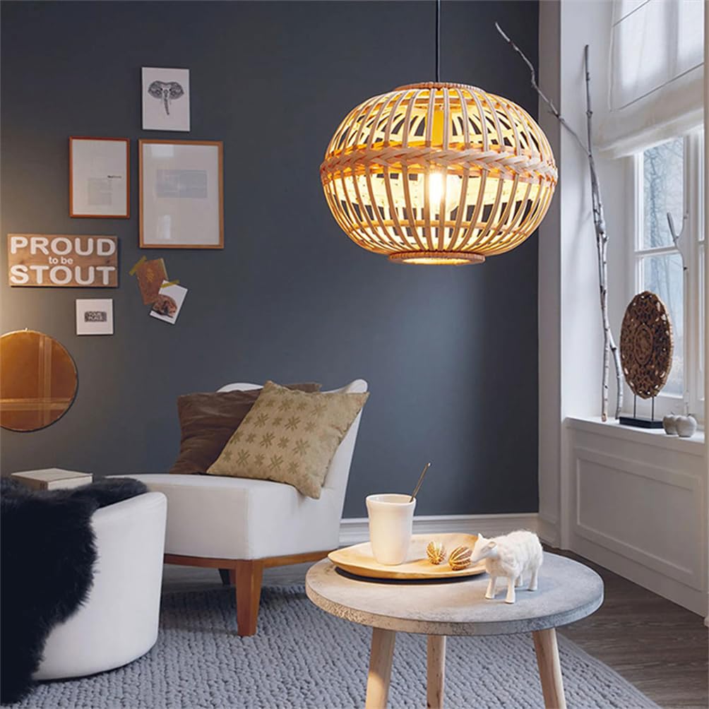 Nowoczesna czeska pleciona lampa wisząca z rattanu i bambusa, styl wiejski, przybrzeżne lampy wiszące, ręcznie tkany klosz z rattanu, 40 cm, do przedpokoju, sypialni, przedpokoju