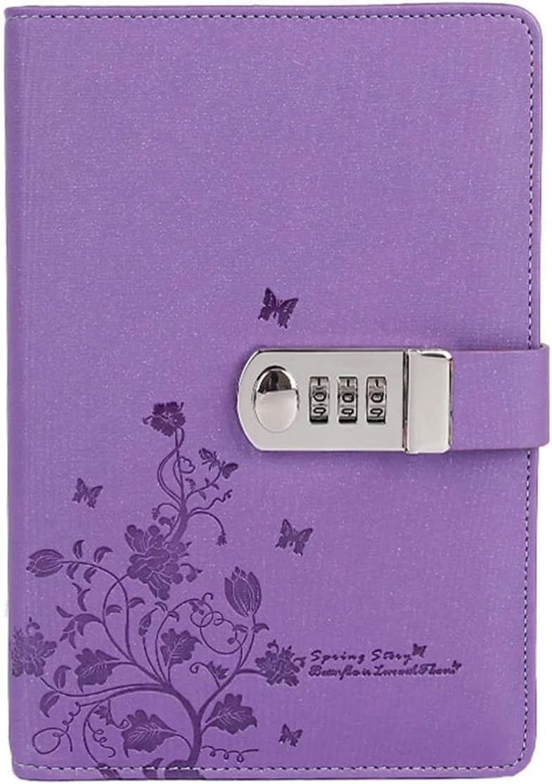 ANDAY A5 Notebooks 210x145mm|220page Personal Diary，PU Leather Password Notebook Writing Journal Diary Planner Organizer Personal Sketchbook with Pen Holder (Purple)
