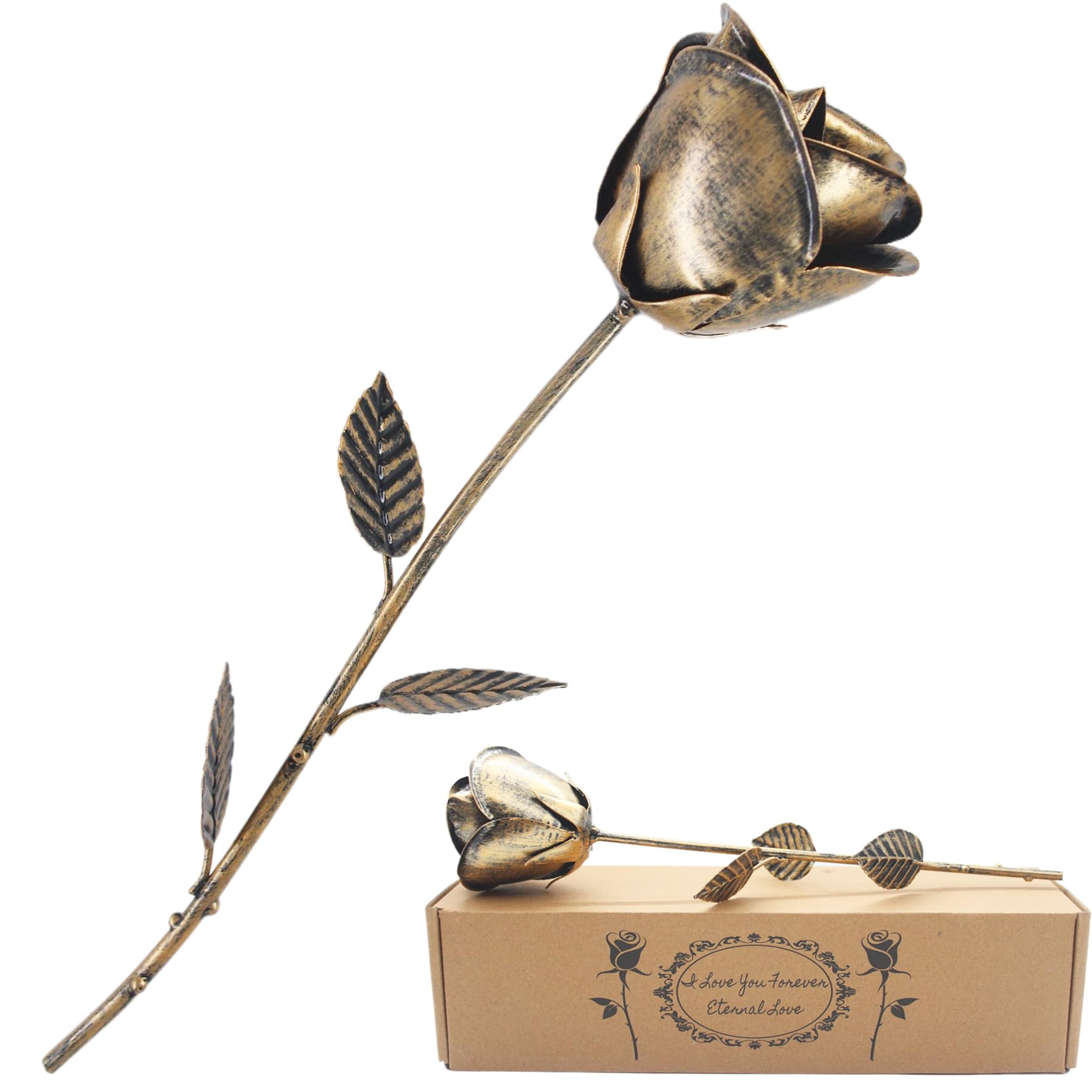 Rifyta Bronze Anniversary 8 Year Gifts for Couple Wedding Anniversary Wife Gifts for Metal Flowers Handcrafted Eternal Rose Anniversary for Her
