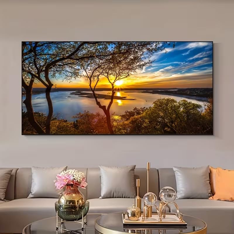 Tableau moderne coucher de soleil sur lac pour mur vide