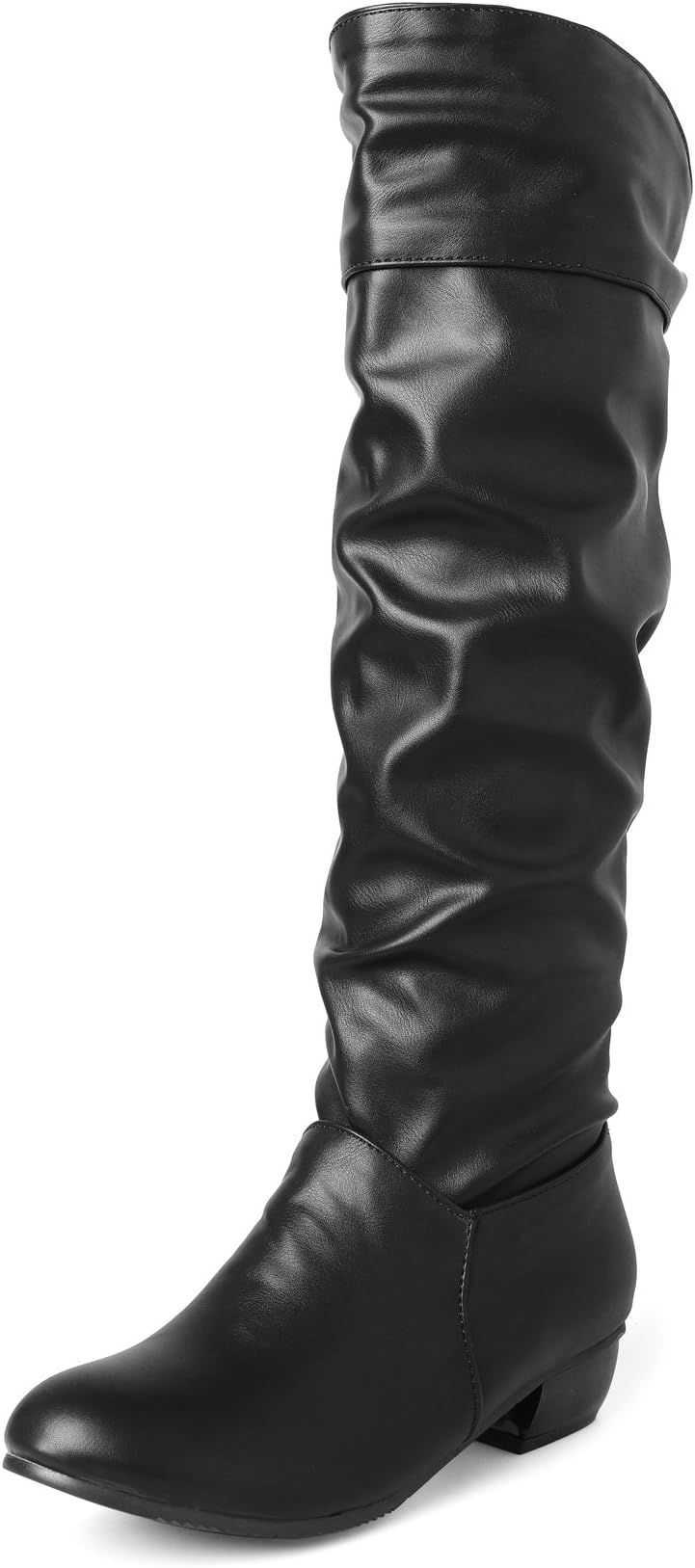 Sungtin Women's Faux Leather Knee High Flat Slouch Boots