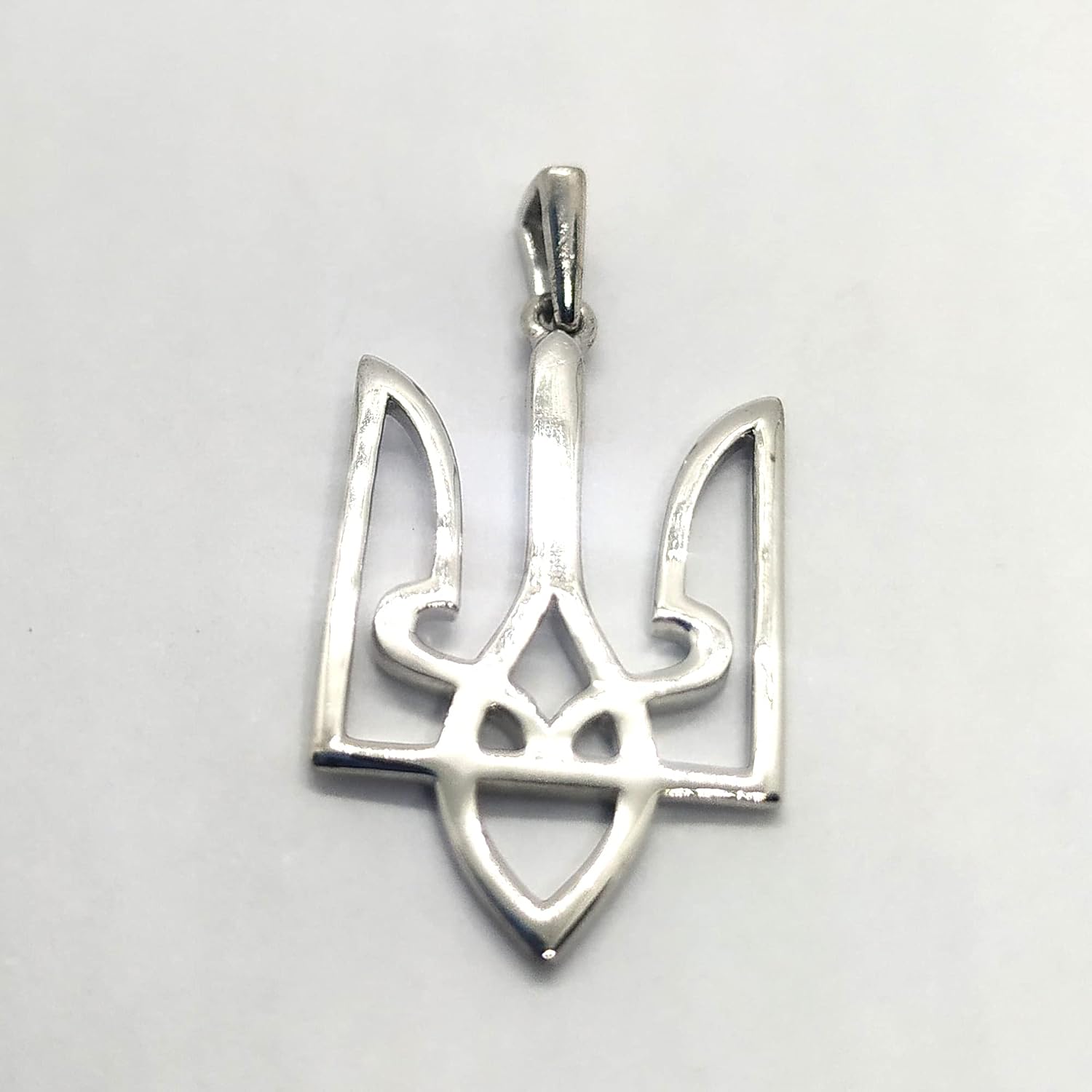 14K Yellow Gold Plated 925 Sterling Silver Ukrainian Trident Tryzub Charm Pendant Luxury Necklace 18" Chain