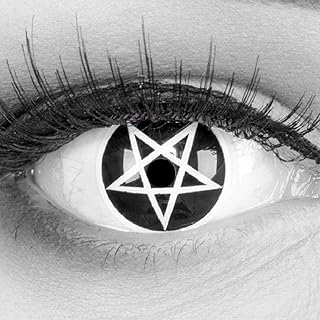 Lentillas de color black negro Pentagram 1 par. Cómodas y perfectas para carnaval de Halloween, cosplay de anime, blandas, sin dioptrías + recipiente de lentillas, sin graduación