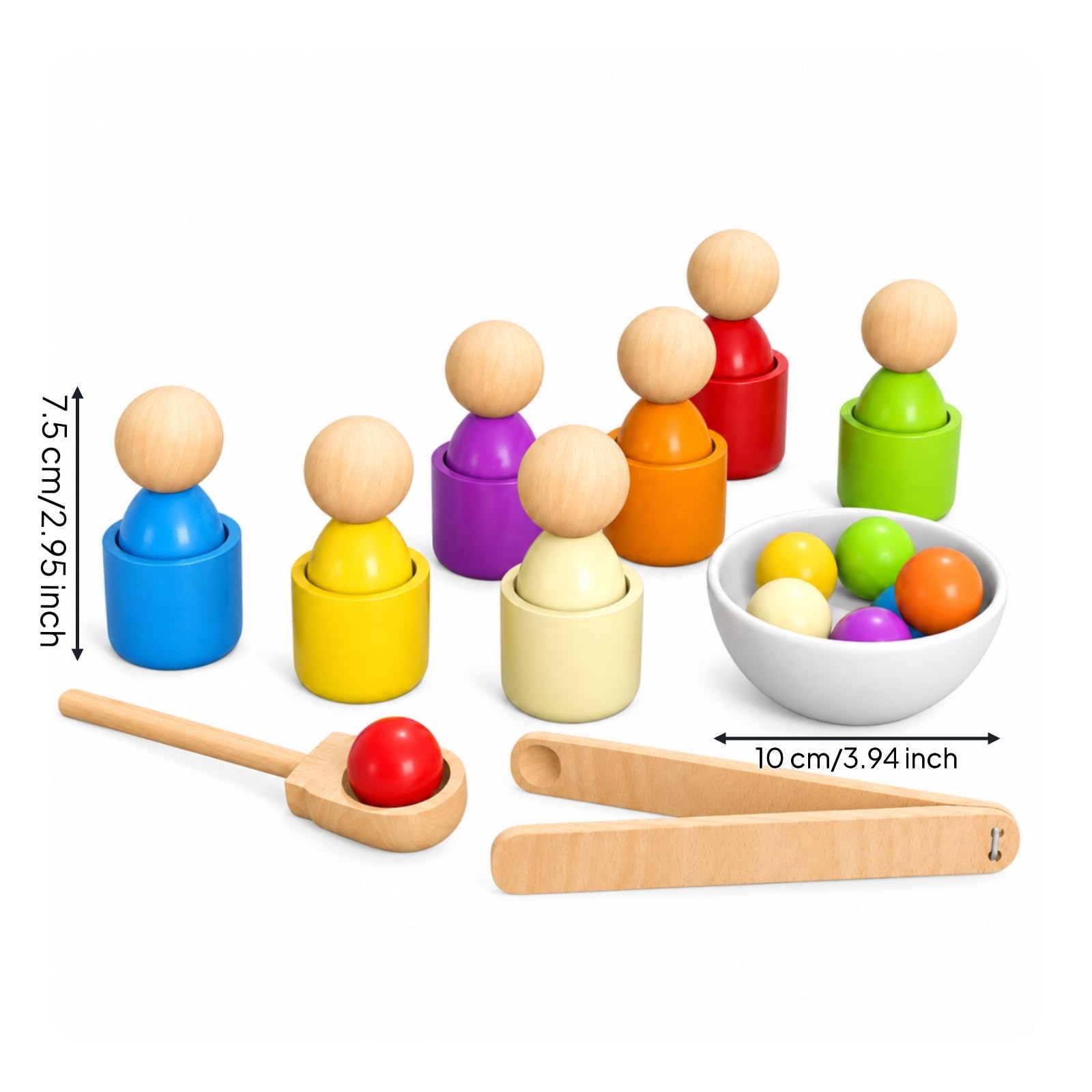 Qianly 7 Pezzi Giocattolo Child-Centered con Tazze e Palline Colorate Adatto Ai Bambini Gioco Educativo con Vassoio, Cucchiaio e Pinze