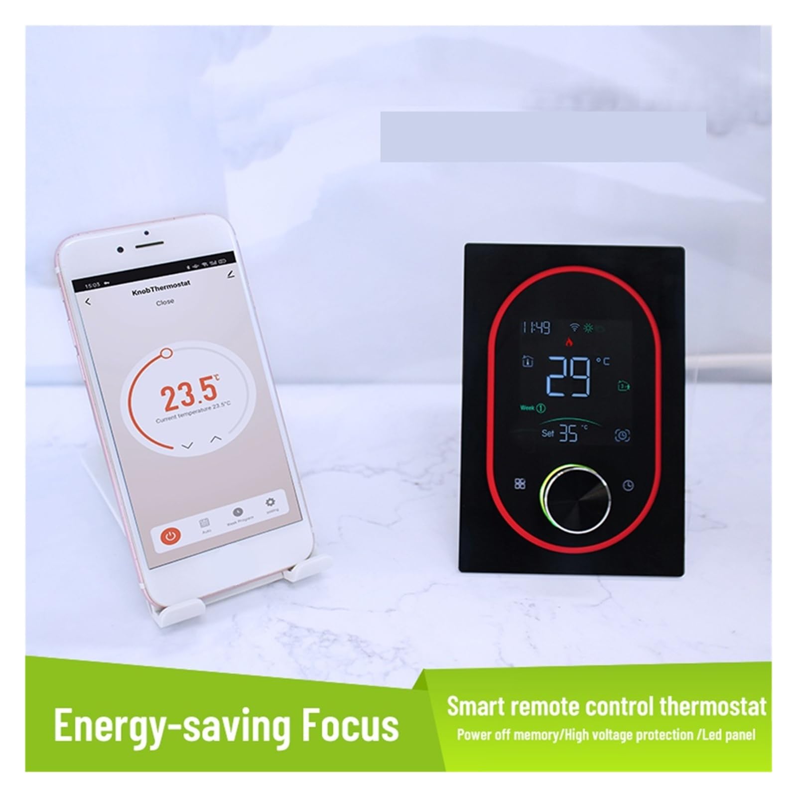 Termostat pokojowy z inteligentnym pokrętłem i funkcją ogrzewania WiFi, regulator temperatury Kontrola temperatury(Wit)
