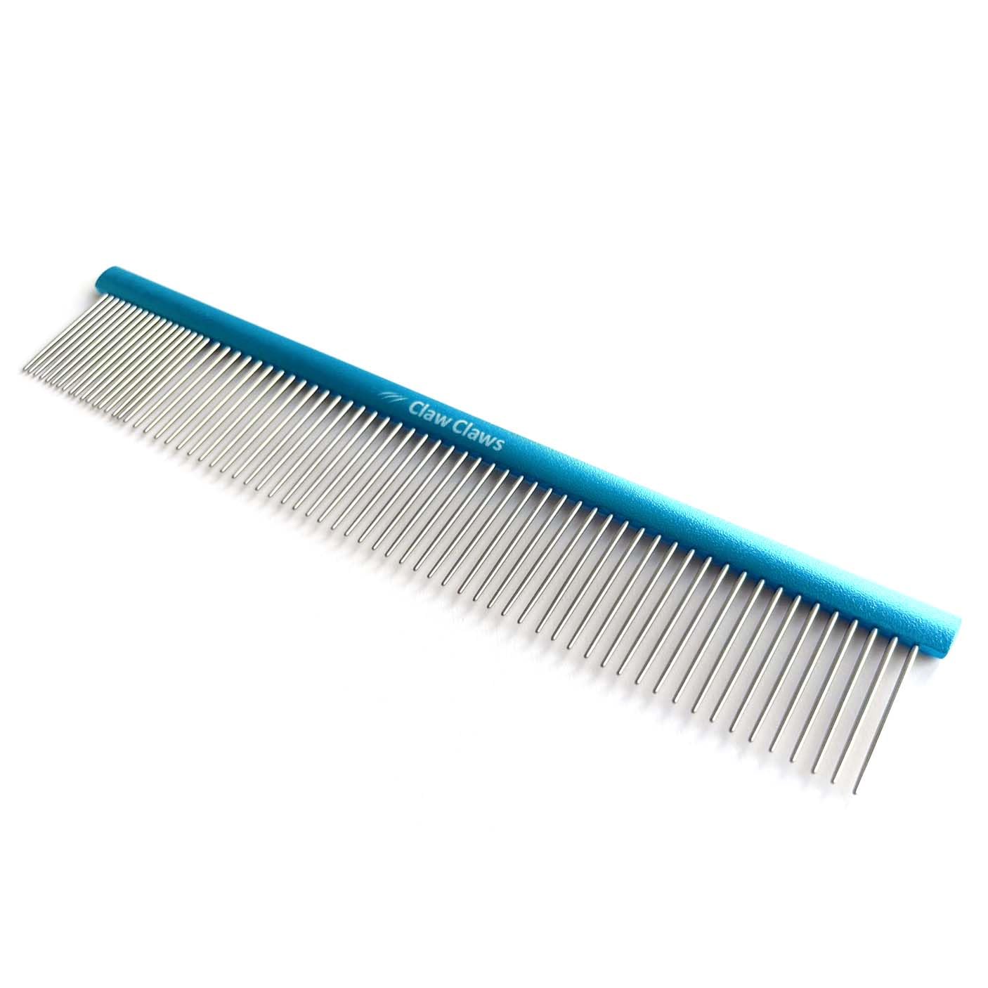 Greyhound Oval Grooming Comb – Aluminum handle, Stainless Steel Teeth Comb for Long-Haired Dogs & Cats, Removes Mats, Tangles, and Loose Fur – Lightweight for Deshedding (Silver/Blue, 9.8")