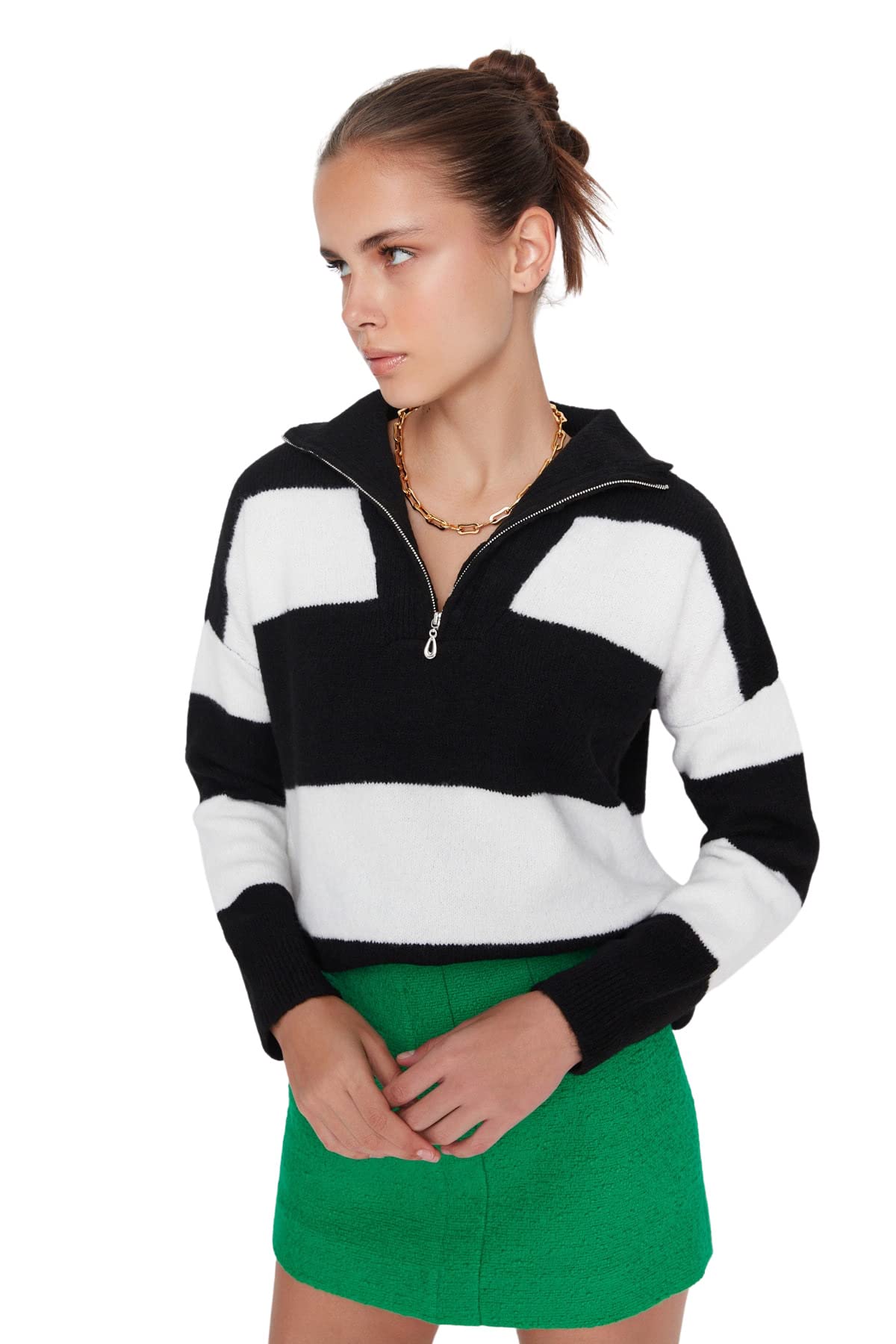 Trendyol Damen Schwarz Regular Fit Basic Rollkragen Strickpullover Sweatshirt, S