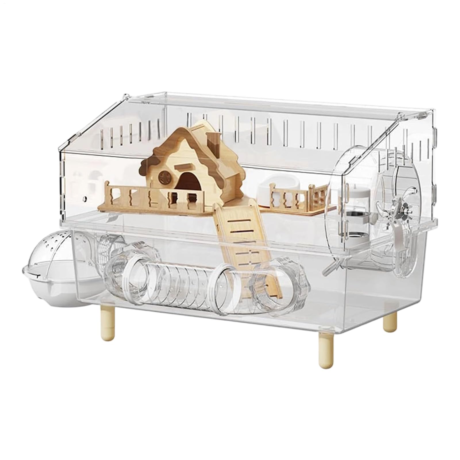 Acrylic Hamster Enclosure – 2-Layer Clear Cage, Pet Habitat, Home | Large Indoor Outdoor Home Yard Breeding Observation Cage for Hamsters Gerbils Mice Small Pets Playground Accessories