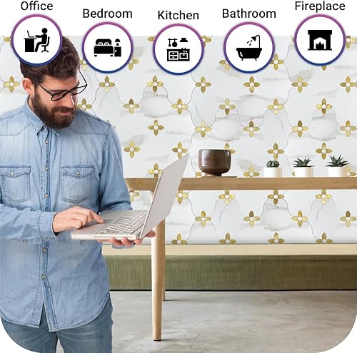 Miniatura 3 de Artemuro Azulejos de PVC para despegar y pegar, de 9.8 x 10.8 pulgadas, para cocina, baño, lavandería, cámper, chimenea, encimera (mármol blanco