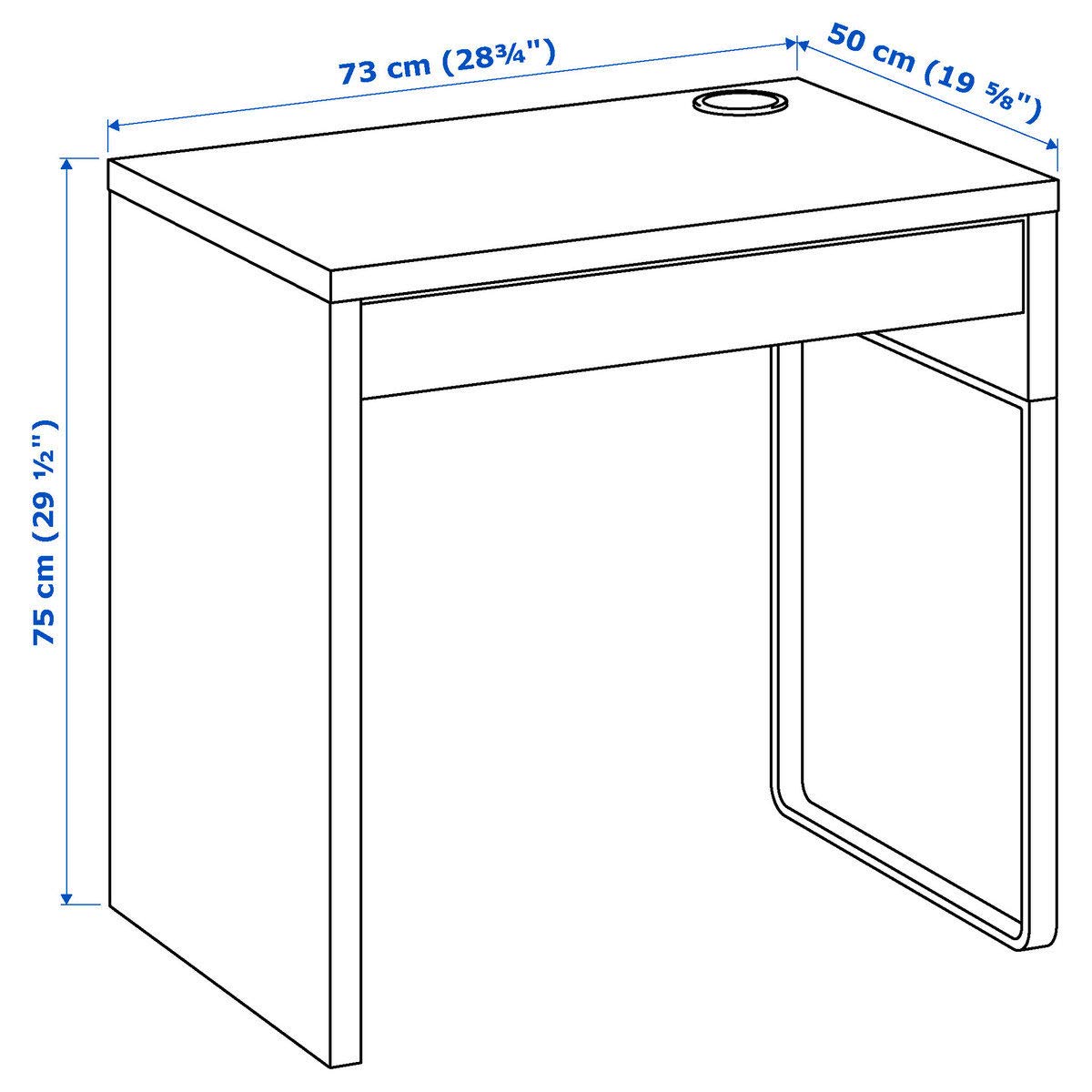 ProTuning MICKE Bureau d'écriture, table d'étude rectangulaire pour bureau à domicile, 73 x 50 x 75 cm, blanc, système de gestion des câbles
