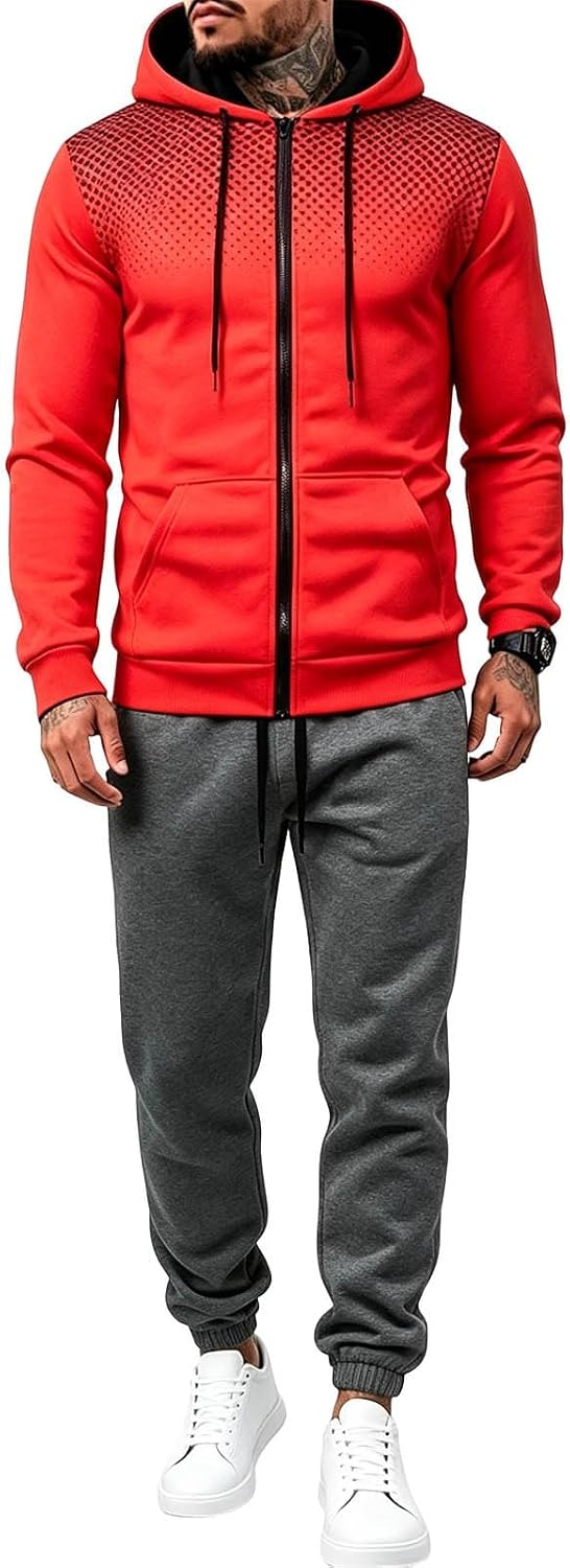 Men's Zip Up Hoodie Set Gradient Graphic Jogger Pants Tracksuit