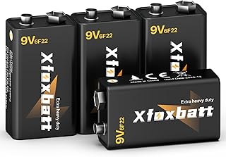 9V Batteries 4 Pack Leakproof & Long-Lasting Carbon 6F22 Square 9 Volt Battery for Smoke Detectors